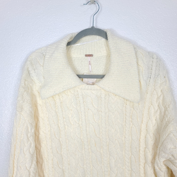 FREE PEOPLE Laurel Cable Knit Chunky Moonglow Ivory Sweater - Picture 11 of 13
